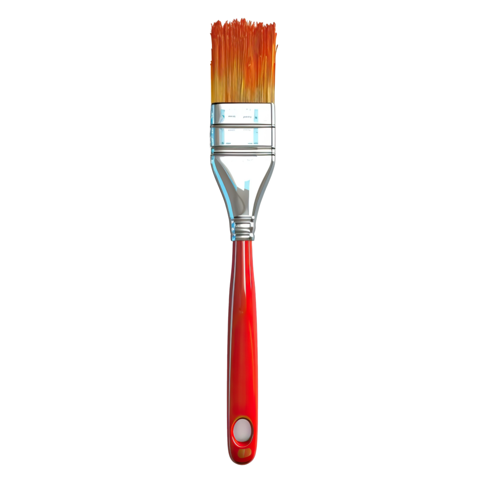 Detailed 3D rendering of a red paintbrush with yellow bristles png