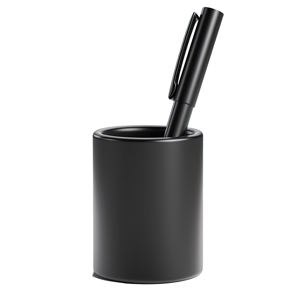Minimalist black pen holder with a sleek modern design png
