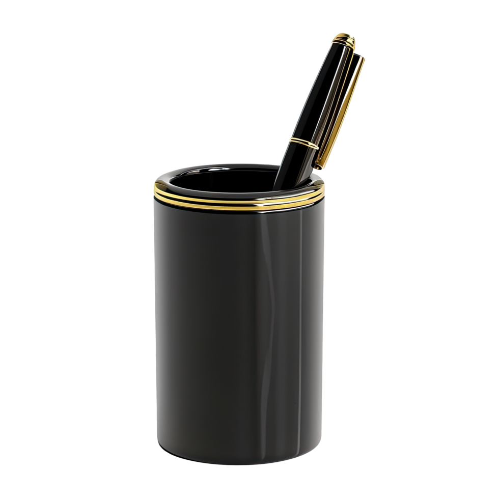 Black and gold pen holder with a pen png