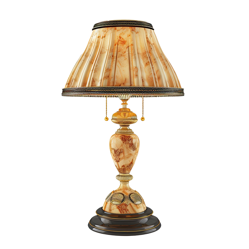 Ornate and elegant table lamp with a marble-like pattern and golden accents png