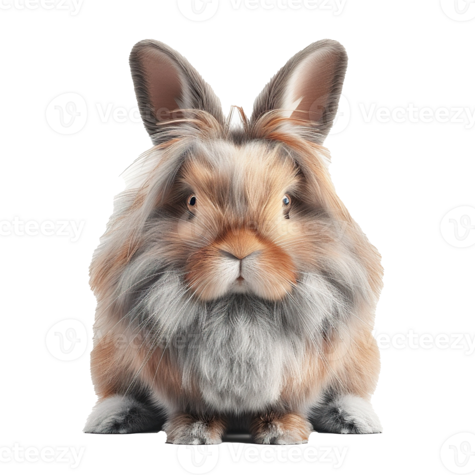 Close-up portrait of a fluffy brown and gray bunny rabbit png