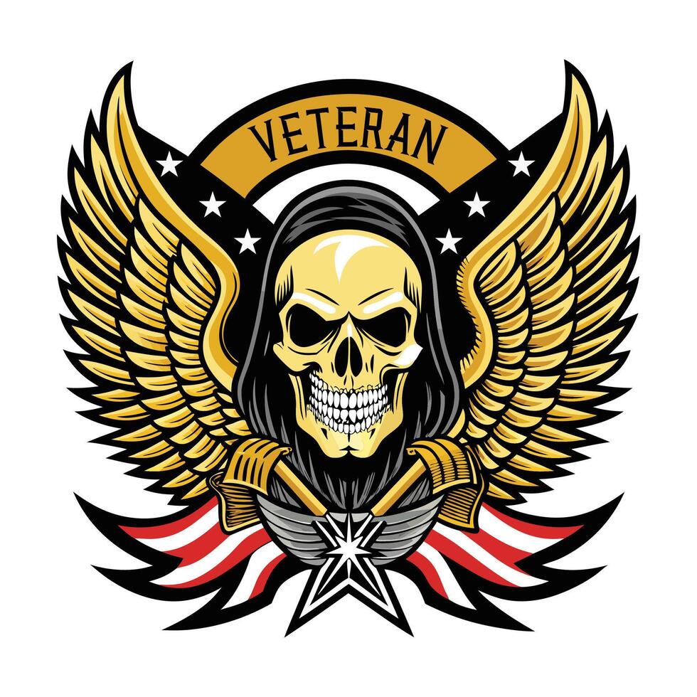 Veteran USA Army design, skull with wings vector
