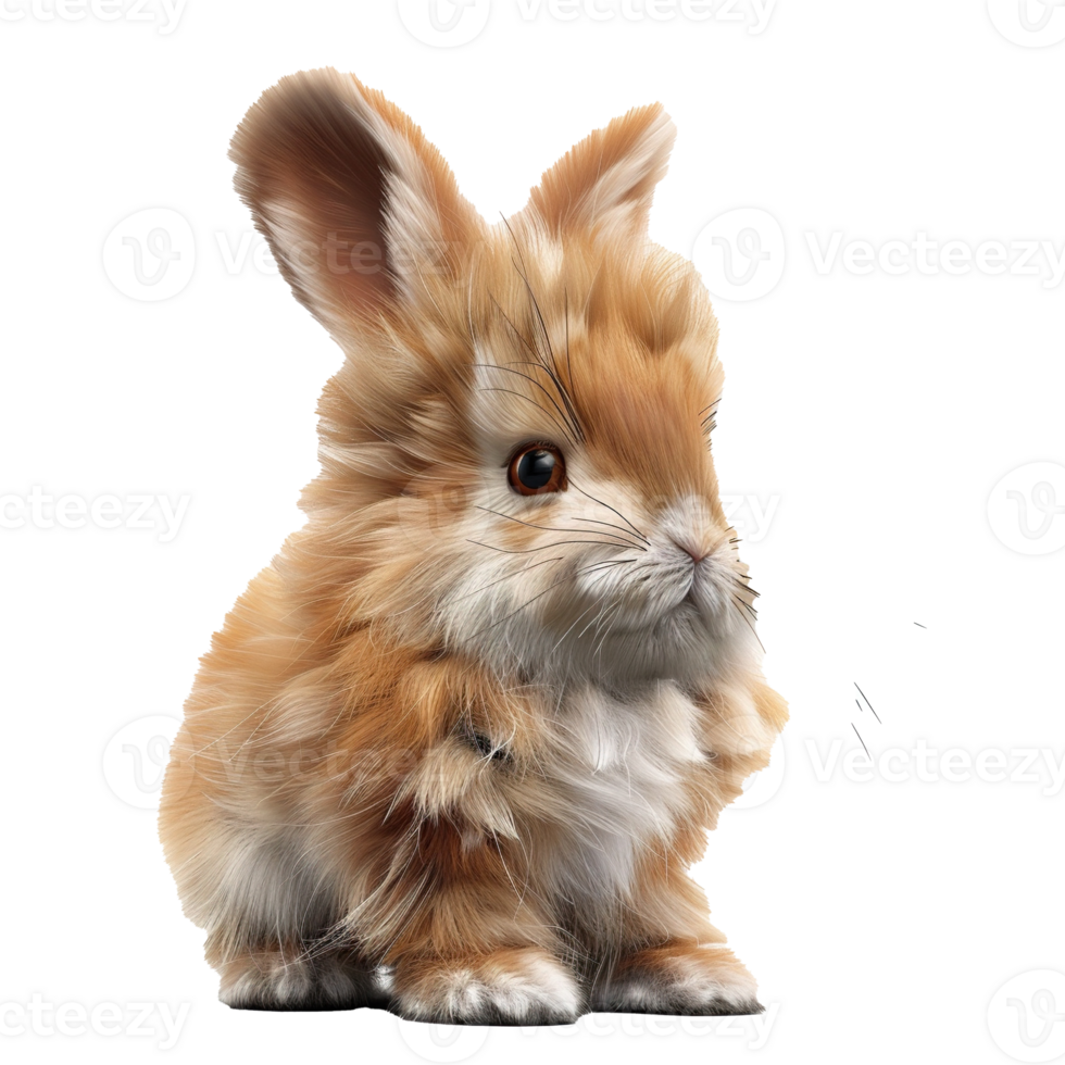 Fluffy brown bunny rabbit with perky ears sits alert with big eyes and long whiskers png
