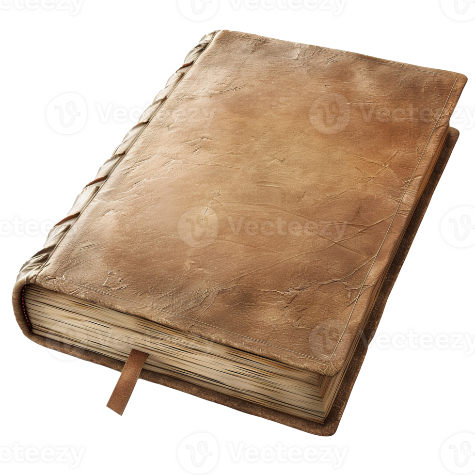 Weathered and Timeworn Ancient Leather Bound Book With a Bookmark png