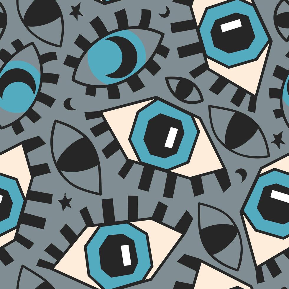 Seamless pattern with graphic magic eyes. Beautiful flat illustration for Halloween. vector
