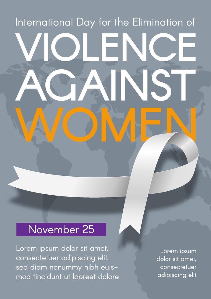 Vertical Banner for International Day for the Elimination of Violence Against Women. Modern flat illustration with white ribbon and text vector