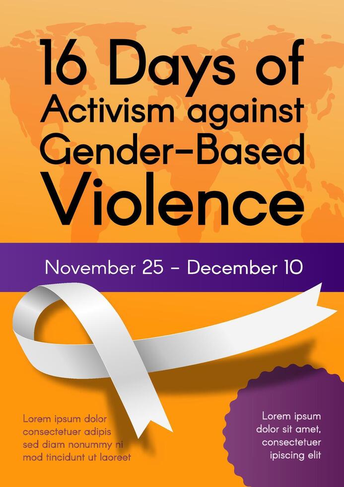 Vertical poster for 16 Days of Activism against Gender-Based Violence with white ribbon. colorful illustration vector