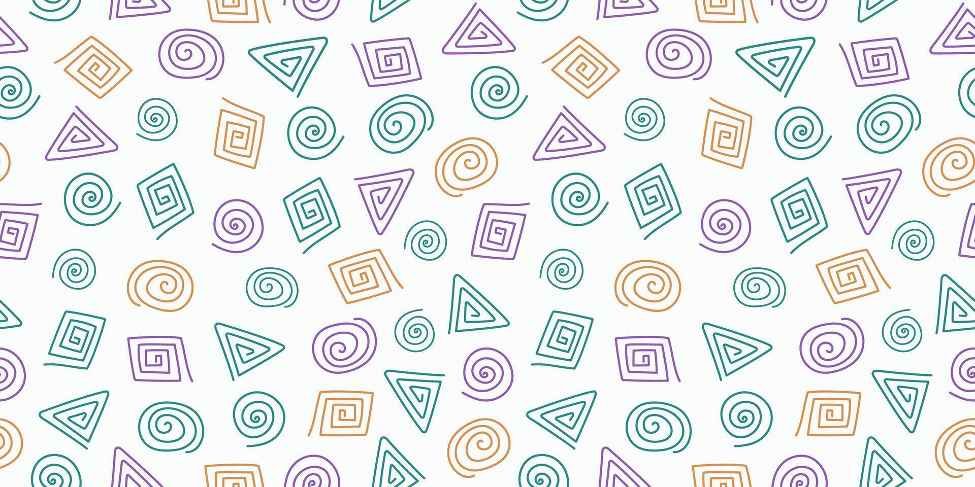 Abstract simple creative geometric pattern. Shapes, spiral, circle. Multi-colored background. Seamless texture, wallpaper decor. vector