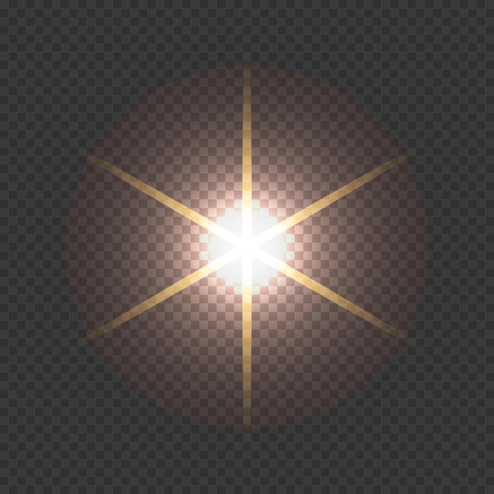 Glitter shining star, glowing spark. Yellow lighting effect. Flash. Light ray. Lens flares vector