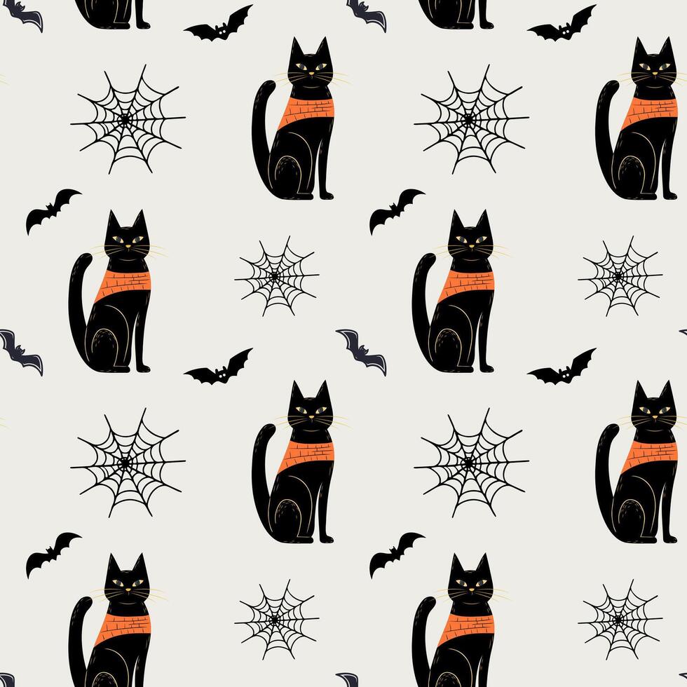 Halloween pattern with black cat and bat. Halloween backgrounds, seamless pattern. vector