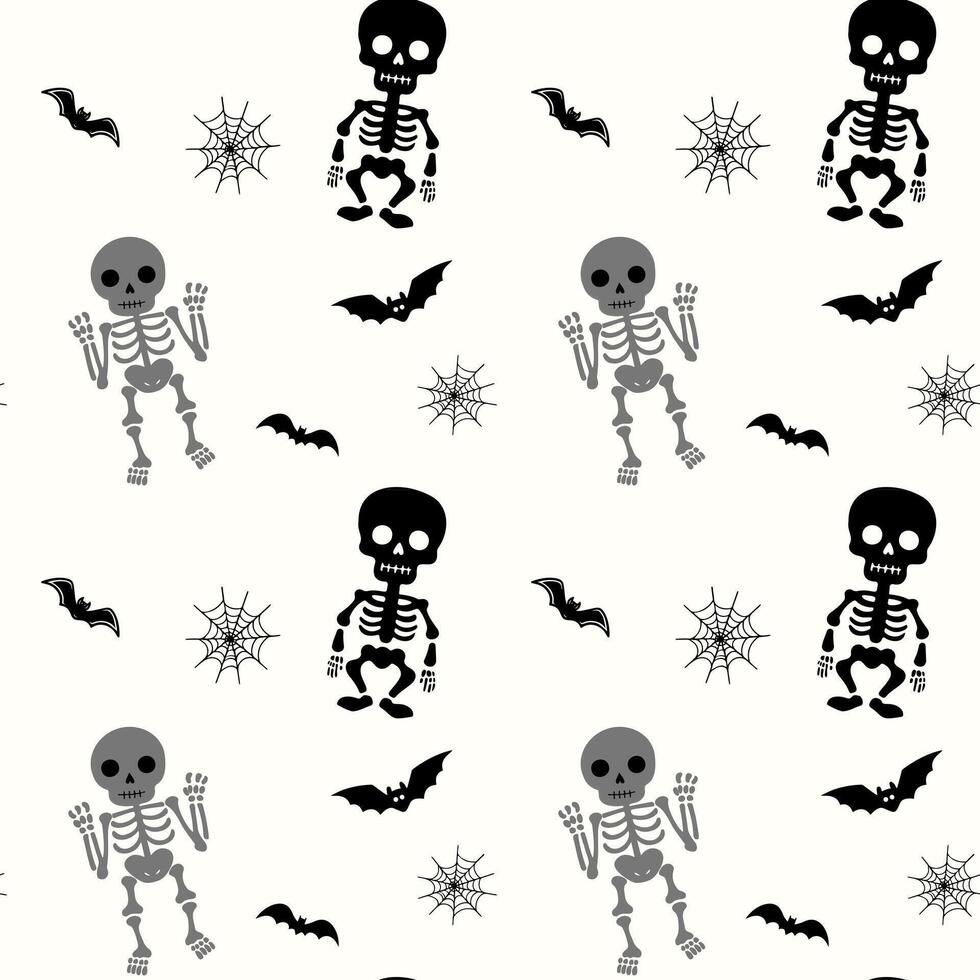 Monochrome halloween pattern with skeleton. Funny skeletons. Halloween backgrounds, seamless pattern. vector