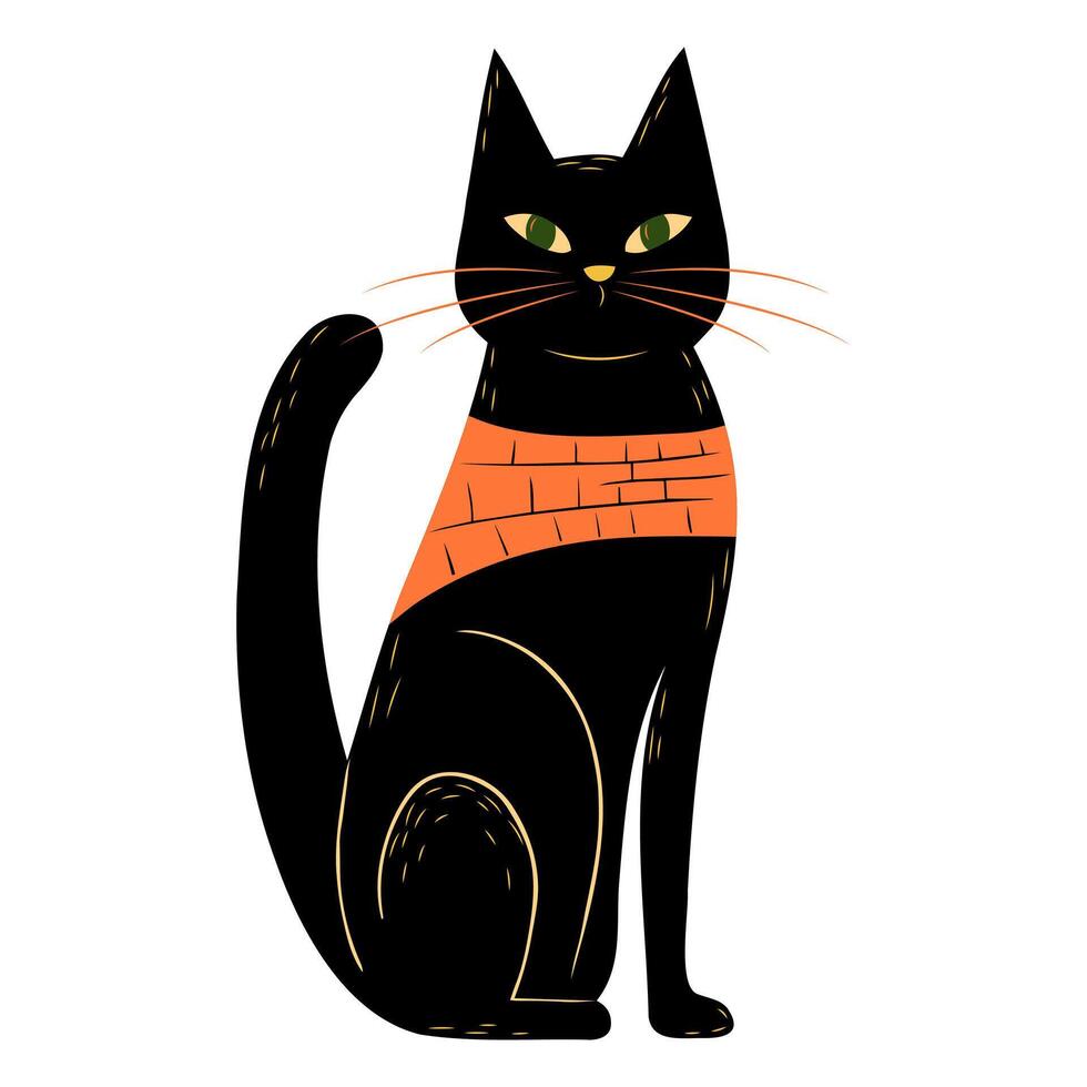 Black cat flat style. Halloween concept. Character for halloween. vector