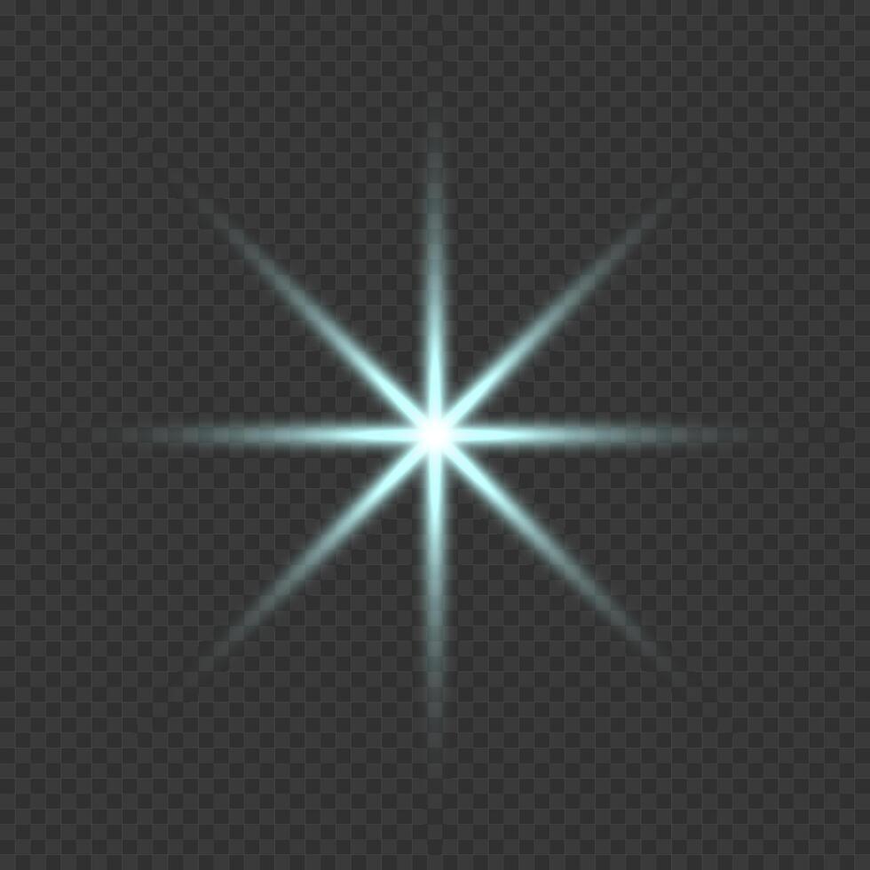 Glitter shining star, glowing spark. Blue lighting effect. Flash. Light ray. Lens flares vector
