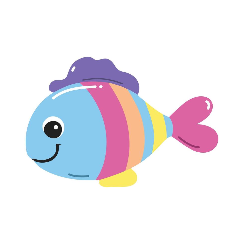 Cute fish. Flat cartoon underwater character. Marine animals. Inhabitant of the sea vector