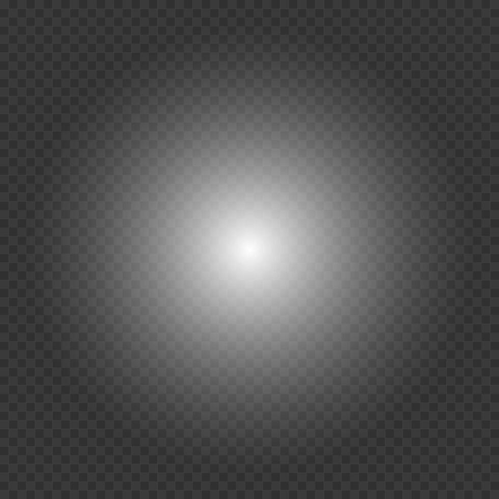 White lighting effect. Round flash. Glitter shining star, glowing spark. Light beam. Lens flares. vector