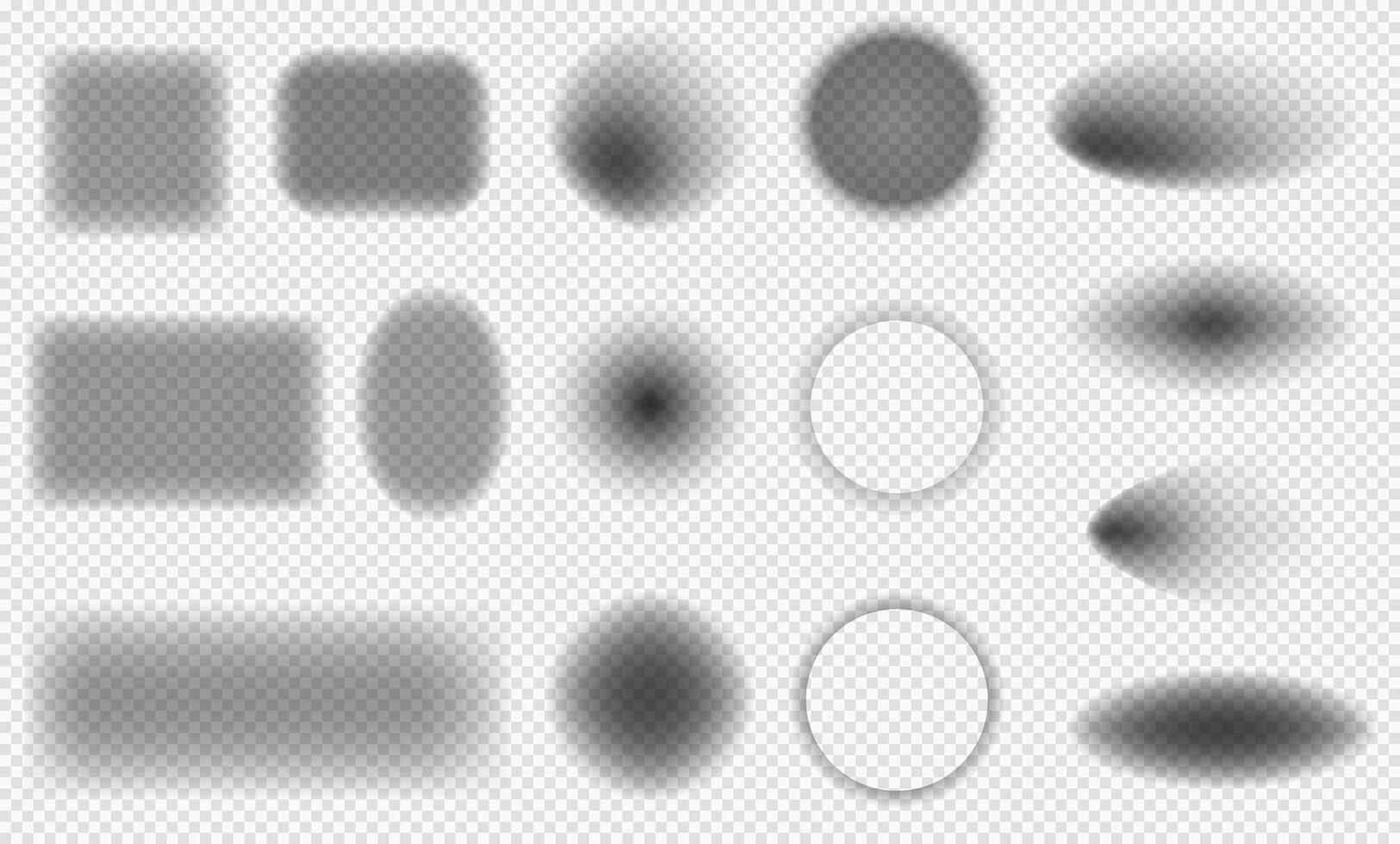 Set of realistic round and square shadows with soft edges. Shadow effect. vector