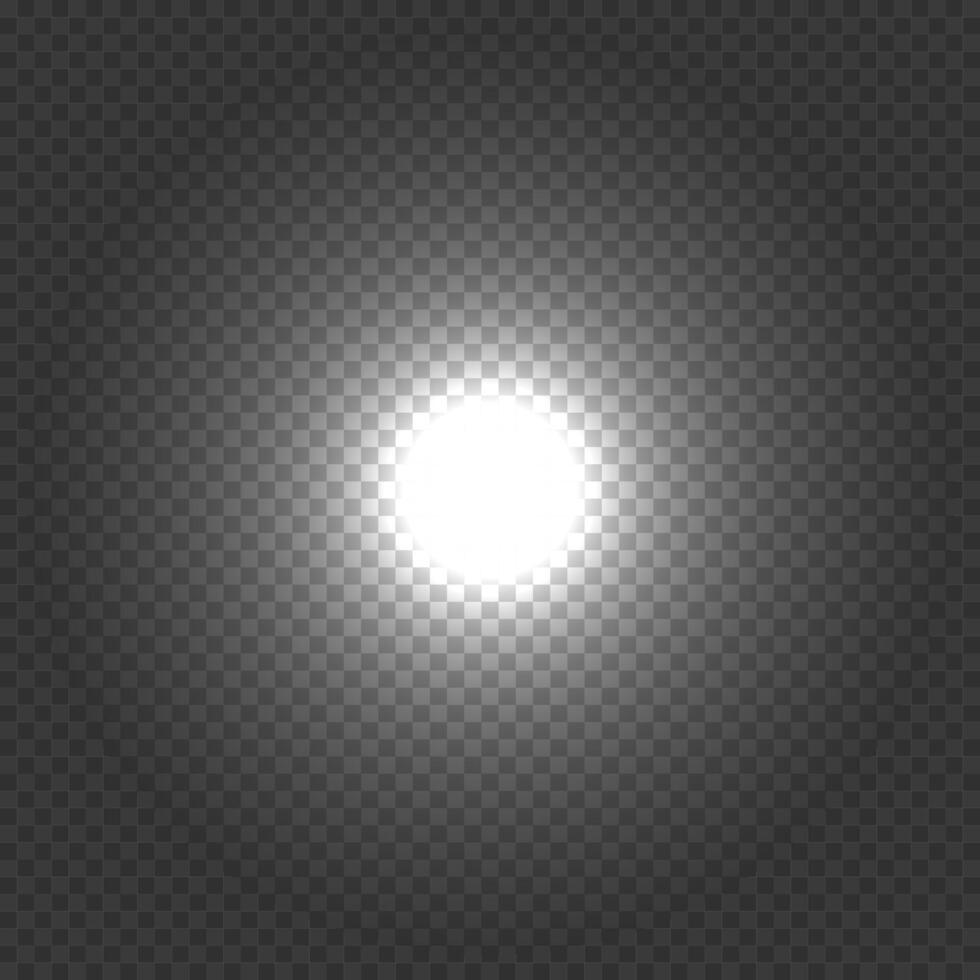 White flash. Glitter shining star, glowing spark. Round lighting effect. Light beam. Lens flares. vector