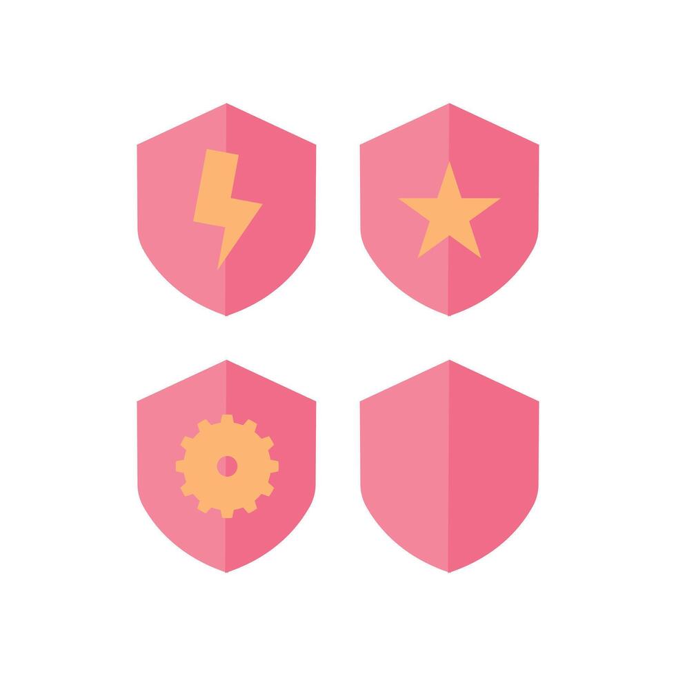 Set of protection shield with lightning. illustration in flat style. Shield icon isolated on white background for your web and mobile app design, Shield logo concept vector