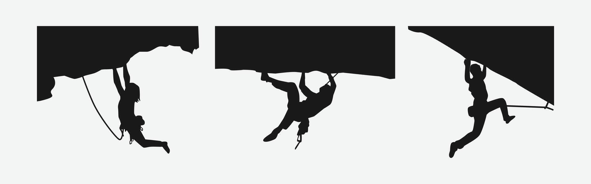 Set silhouette of climbing sport, mountain rock climber. Extreme sport concept. Isolated background. Graphic illustration. vector