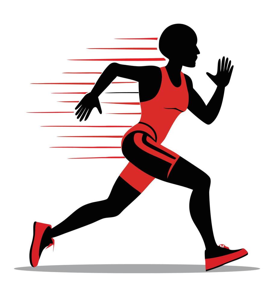 Running athlate silhouette, red jersey and red with black shoes vector