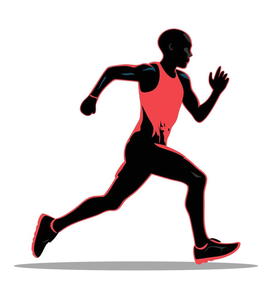 Running man silhouette, red jersey and red with black shoes vector