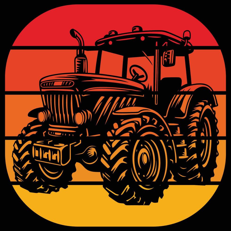 Tractor silhouette in the style of black monochrome tractor retro vintage sunset vector