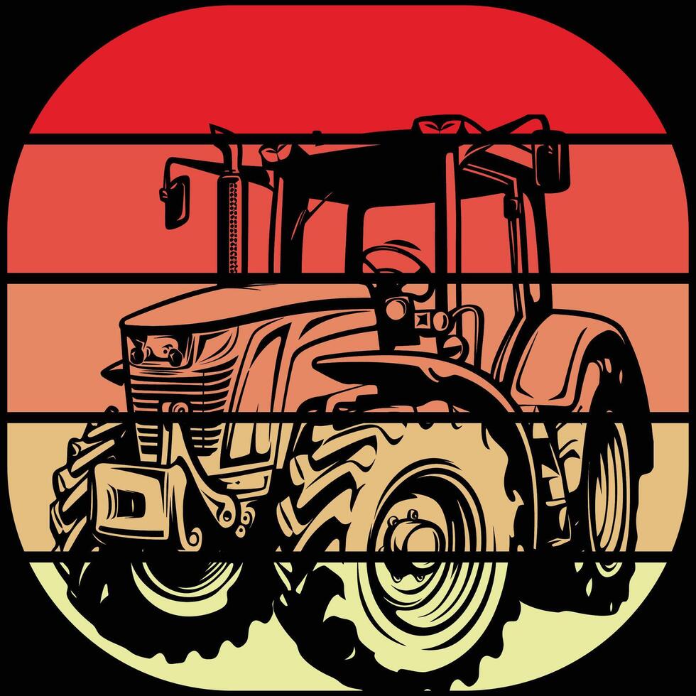 Tractor silhouette in the style of black monochrome tractor retro vintage sunset vector