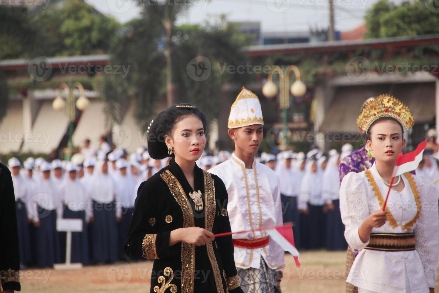 Parade Indonesia traditional cultural costumes by young people photo