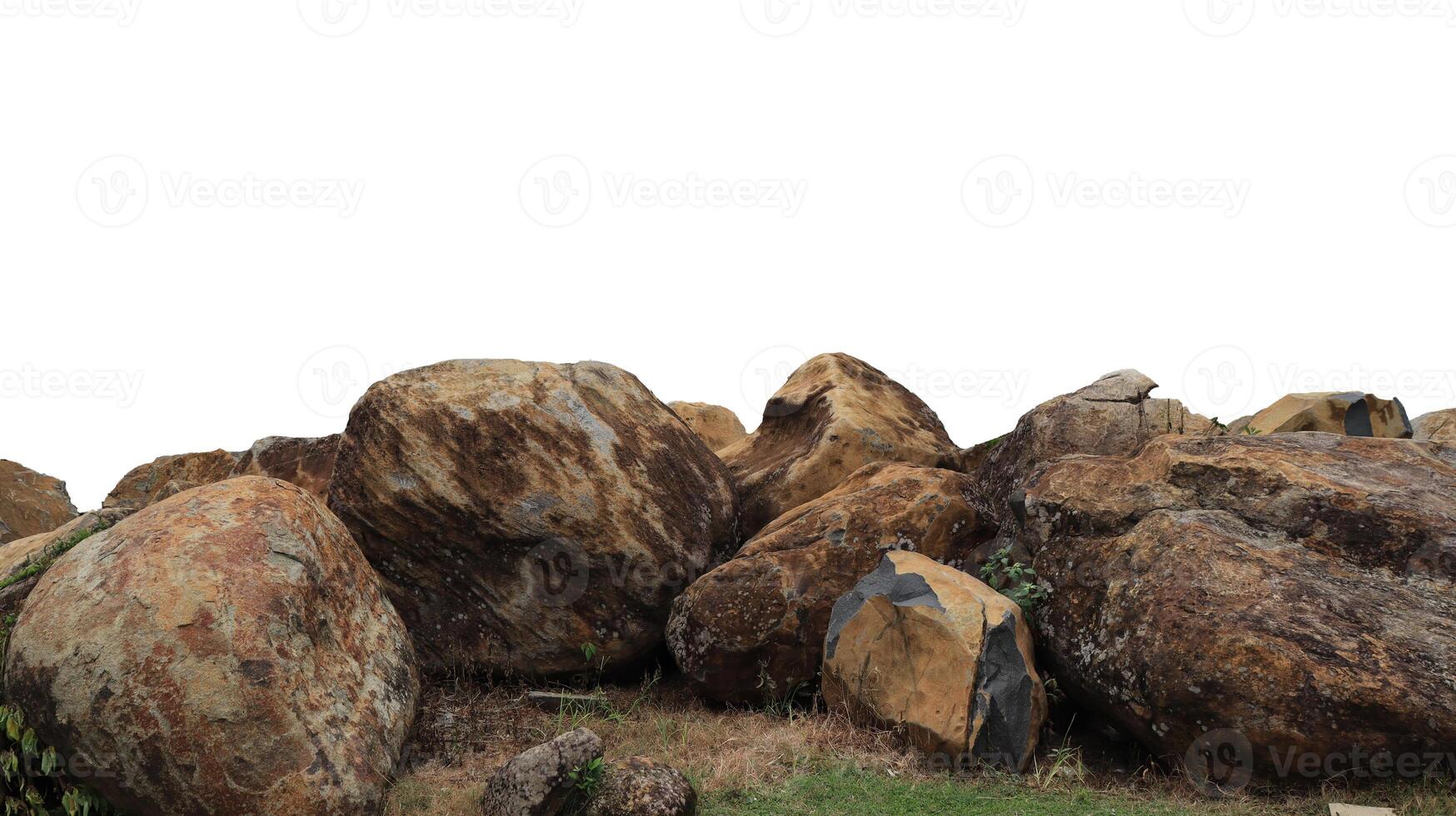 collection of large rocks isolated on white background photo