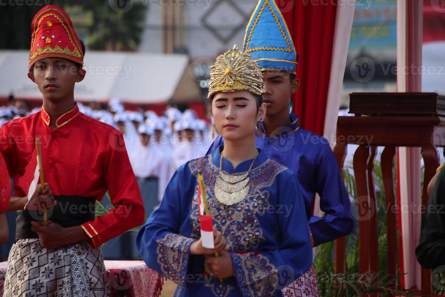 Parade Indonesia traditional cultural costumes by young people photo