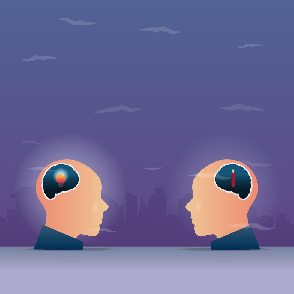 Head with candle and head with bulb illustration vector