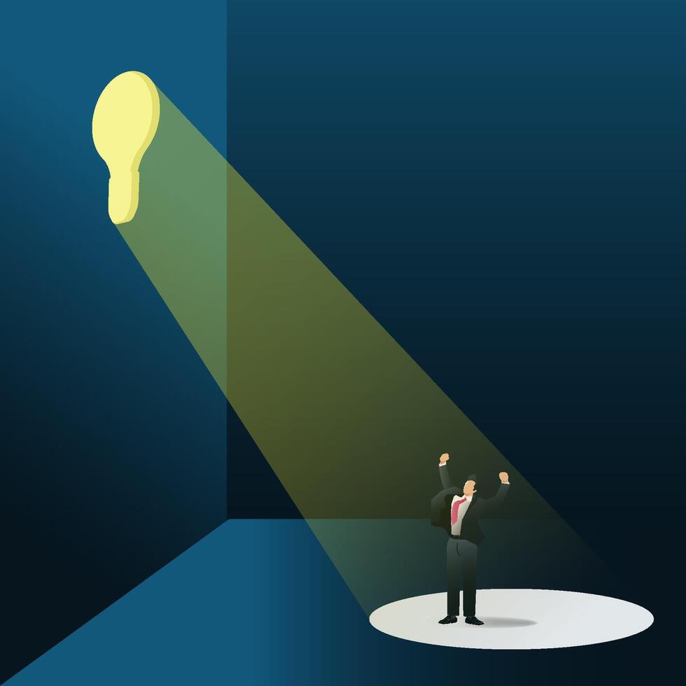 Bulb keyhole light with success businessman illustration vector