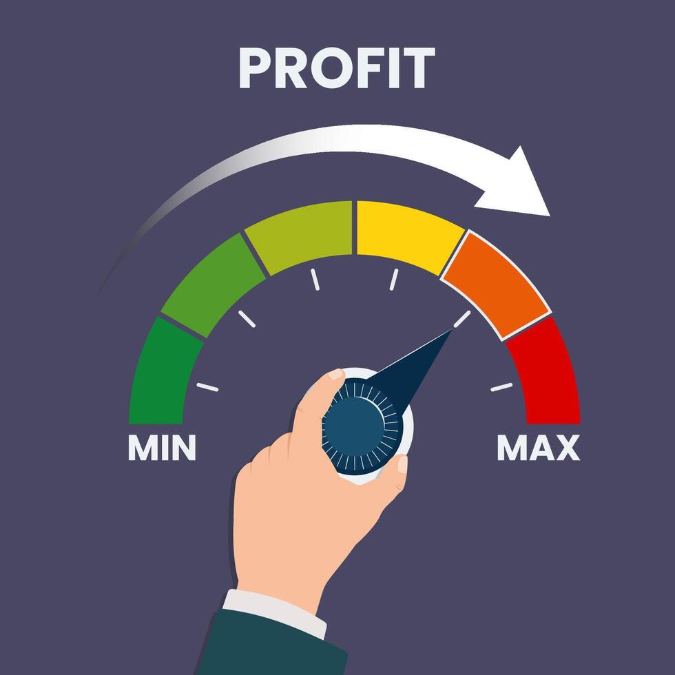 Hand turning profit dial to higher position illustration vector
