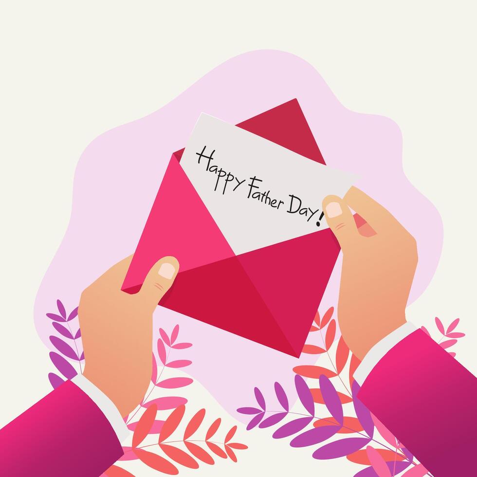 Hand opening the red envelope with happy father day letter vector