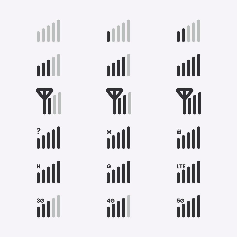 Mobile phone signal strength set design vector