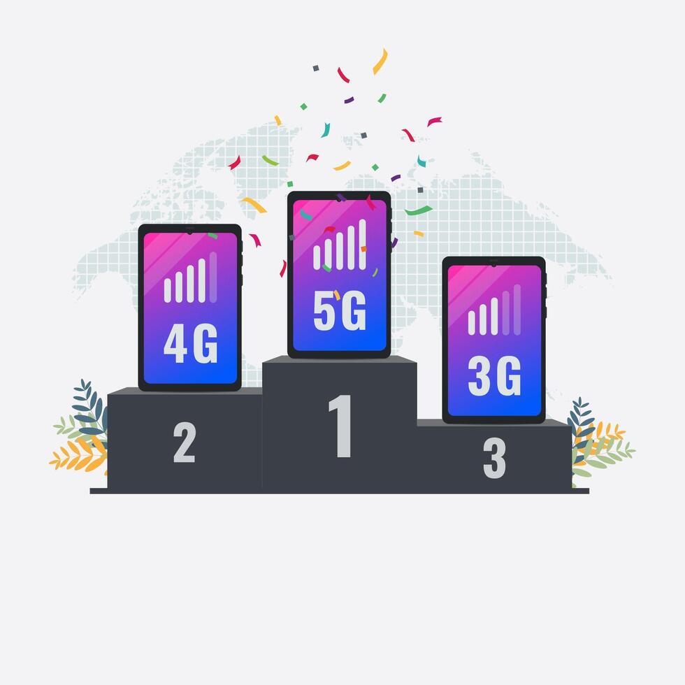 Phone with competing mobile network generation illustration vector