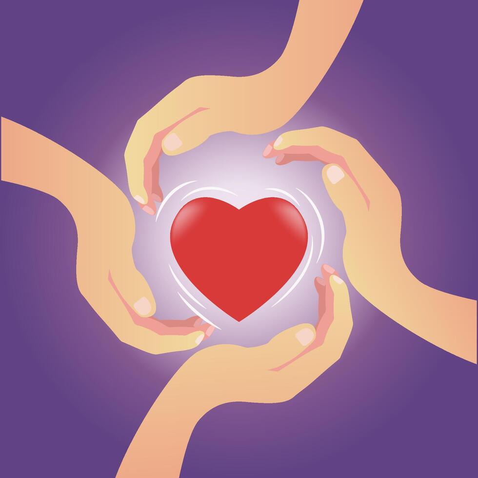 Heart shape surrounded by hands design vector