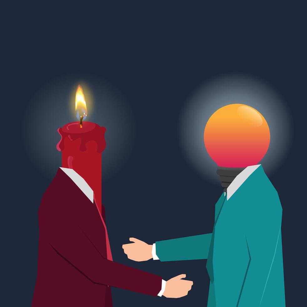 Businessman head with candle and head with bulb illustration vector
