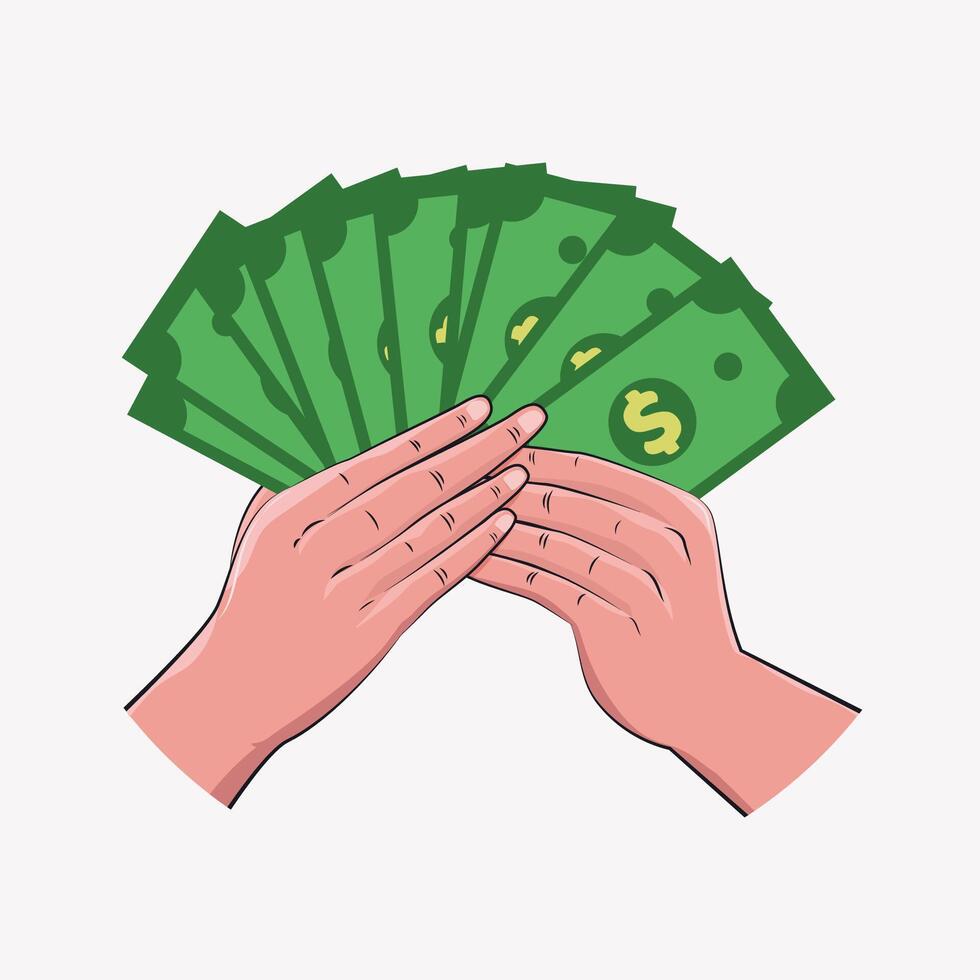 Hands holding a lot of money vector