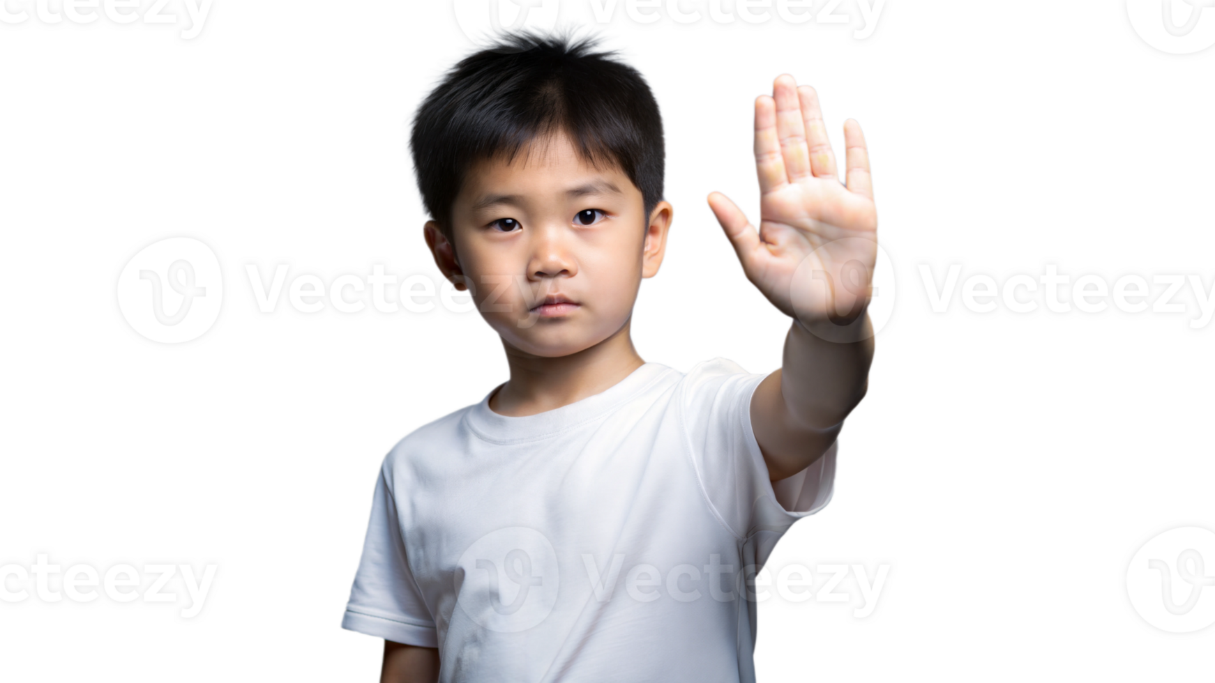 Young Boy Holds Up Hand In Stop Gesture png