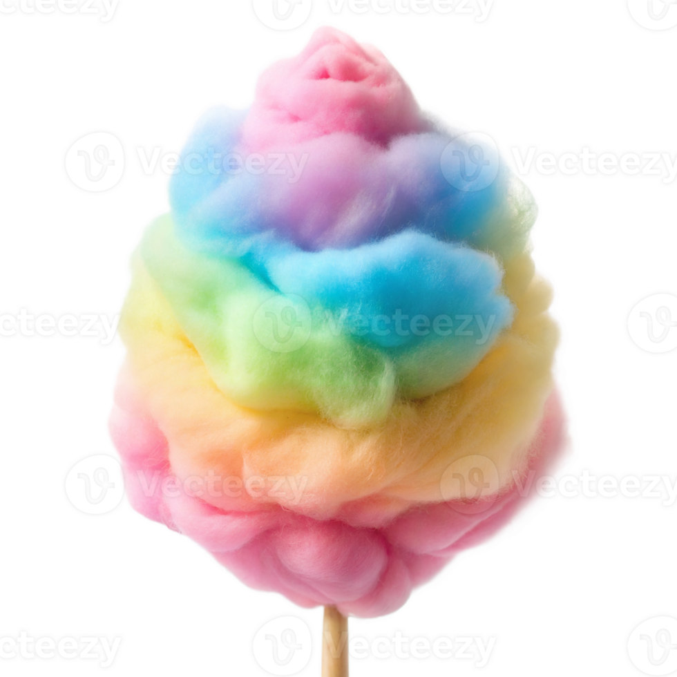 Multicolored Cotton Candy on a Stick Against a Transparent Background png