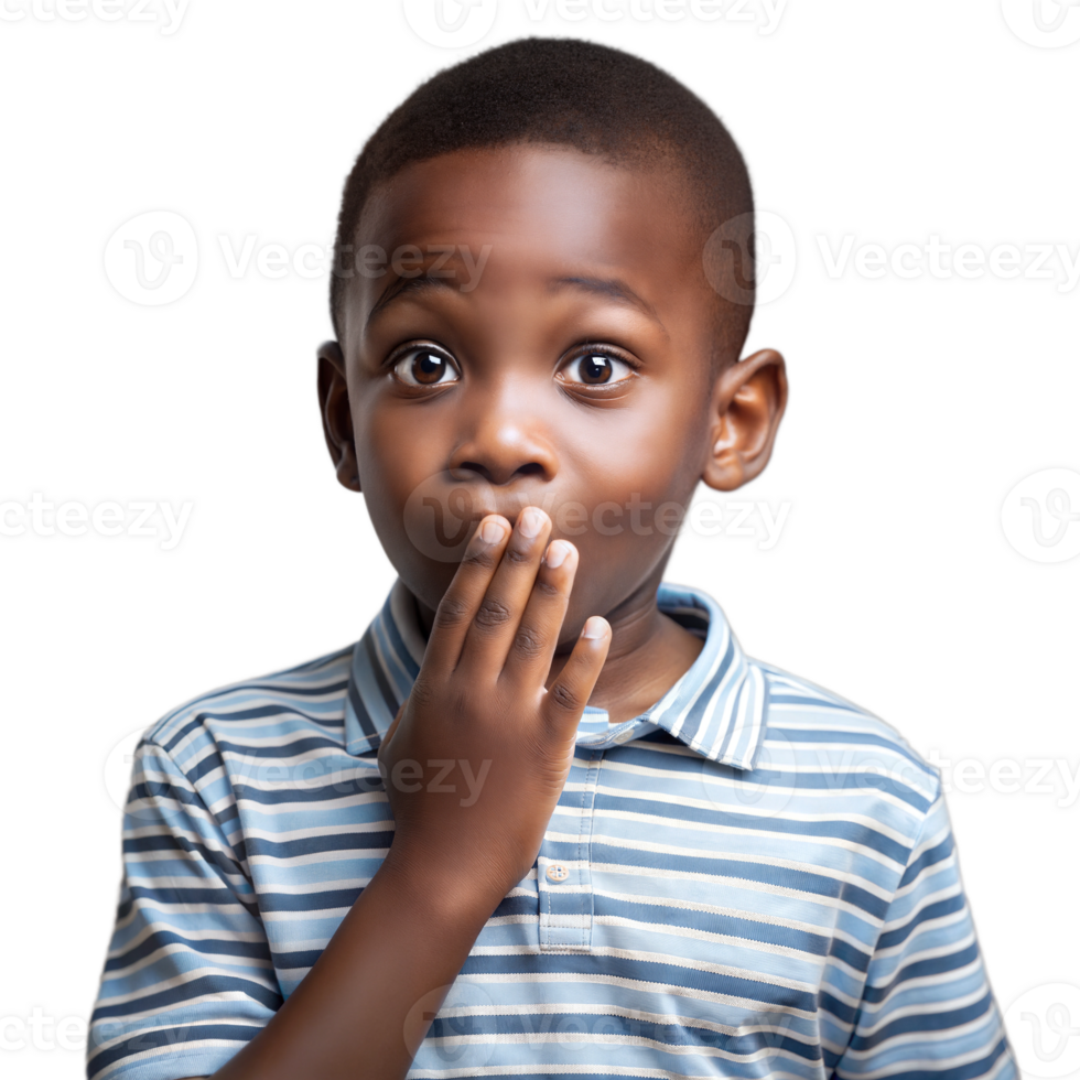 Young Boy Covering Mouth With Hand in Surprise png