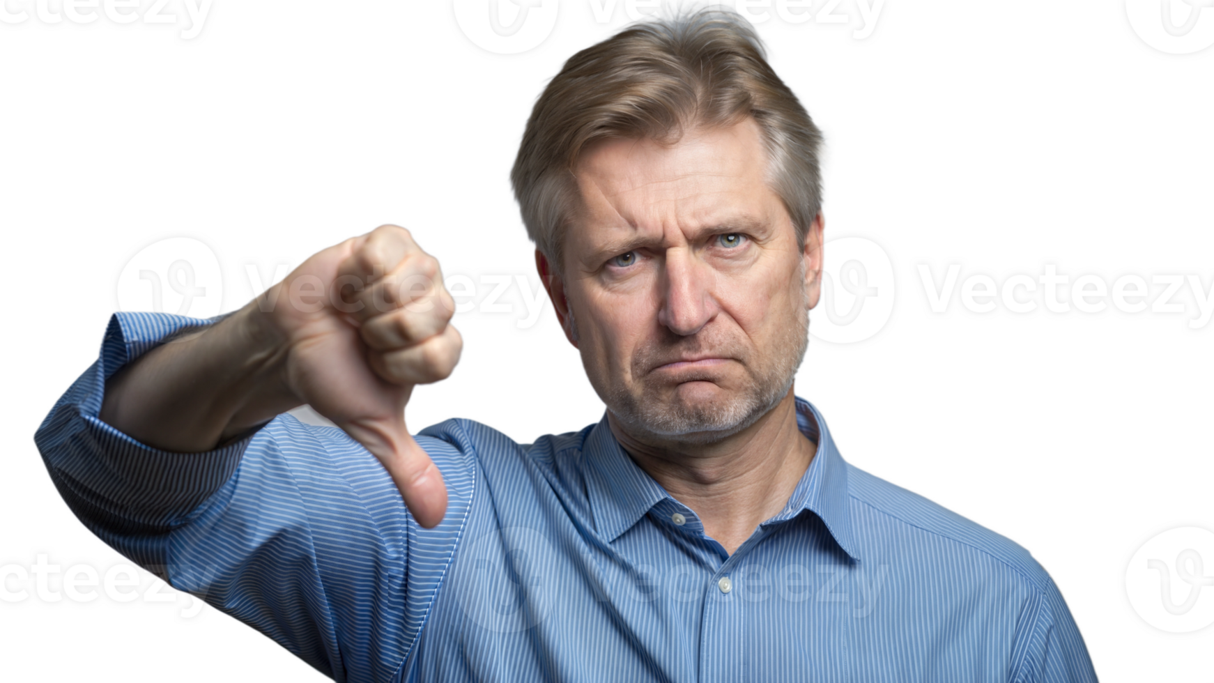 Middle-Aged Man Giving Thumbs Down Gesture With Frowning Expression png