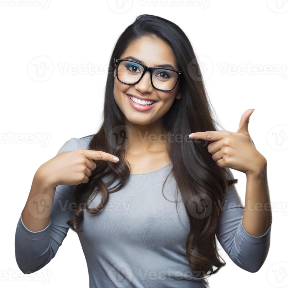 Smiling Woman Pointing at Herself png