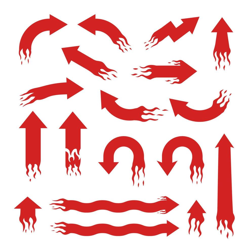 set of fire arrow or flame cursor direction pointer collection vector