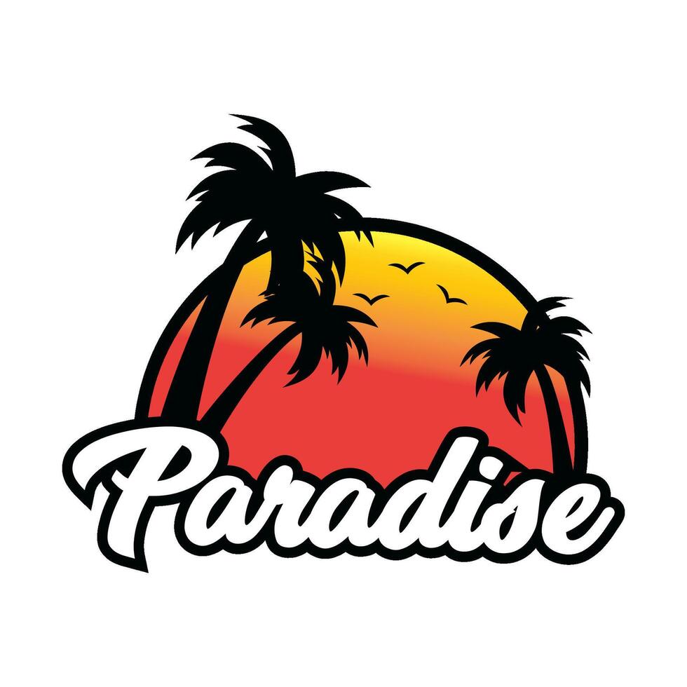 paradise logo sunset palm tree silhouette vector