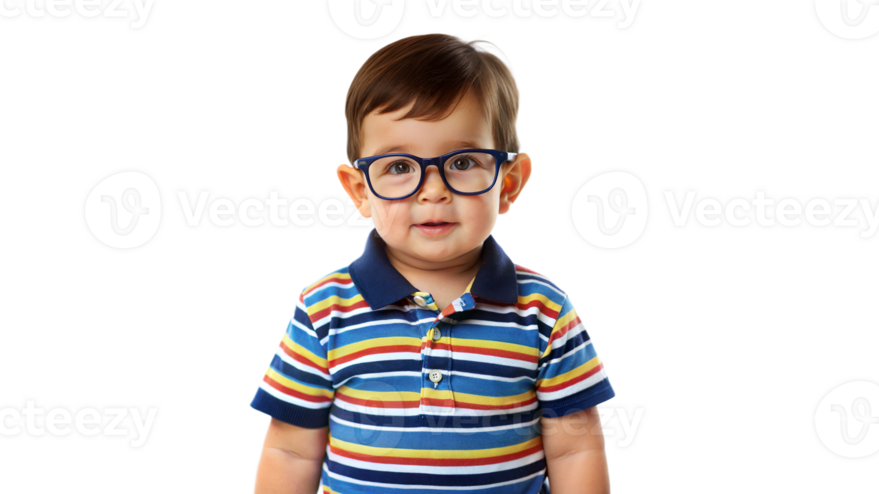 Young Boy Wearing Striped Shirt and Glasses Smiling png