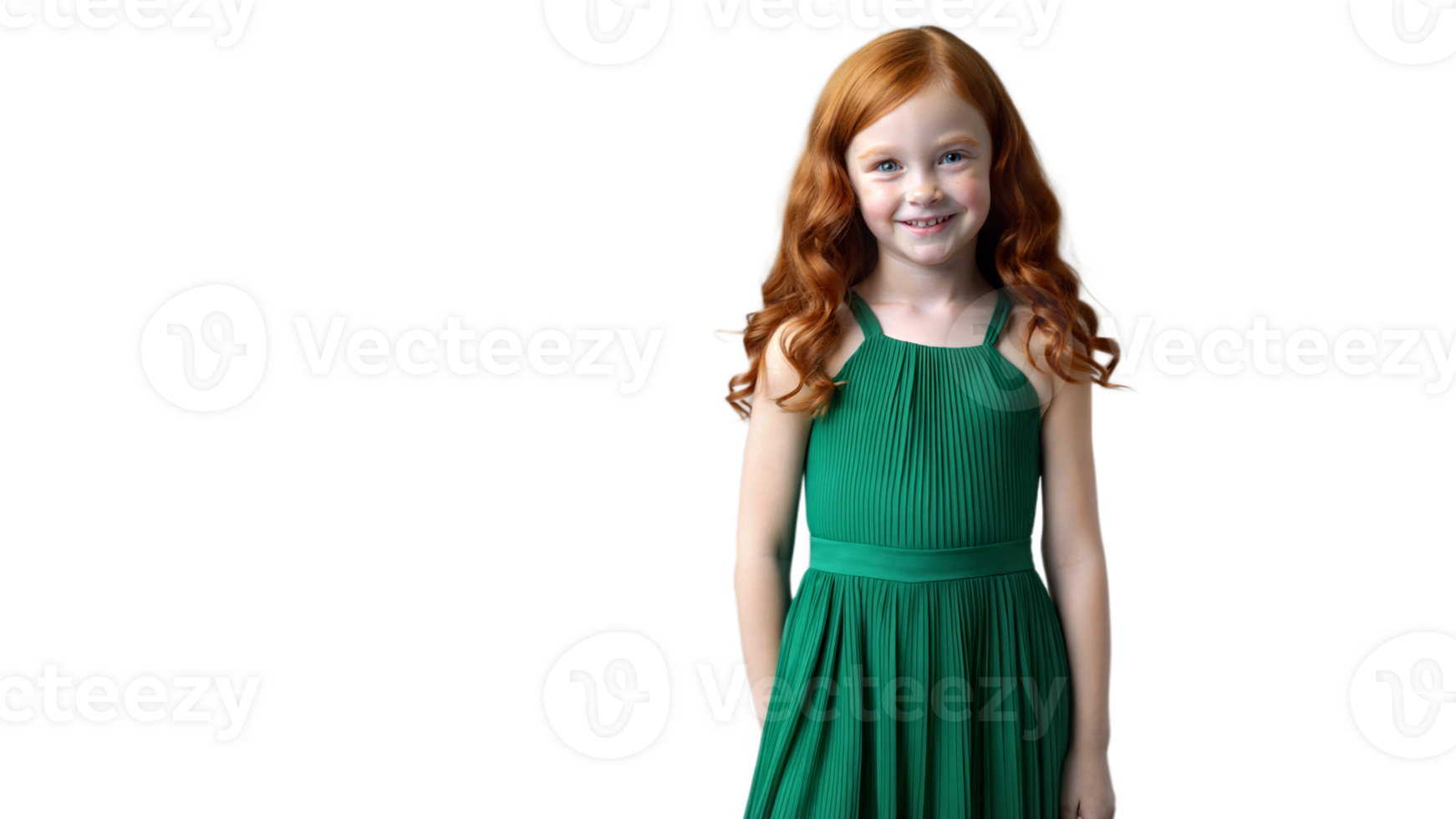 Young Girl With Red Hair Wearing Green Pleated Dress png
