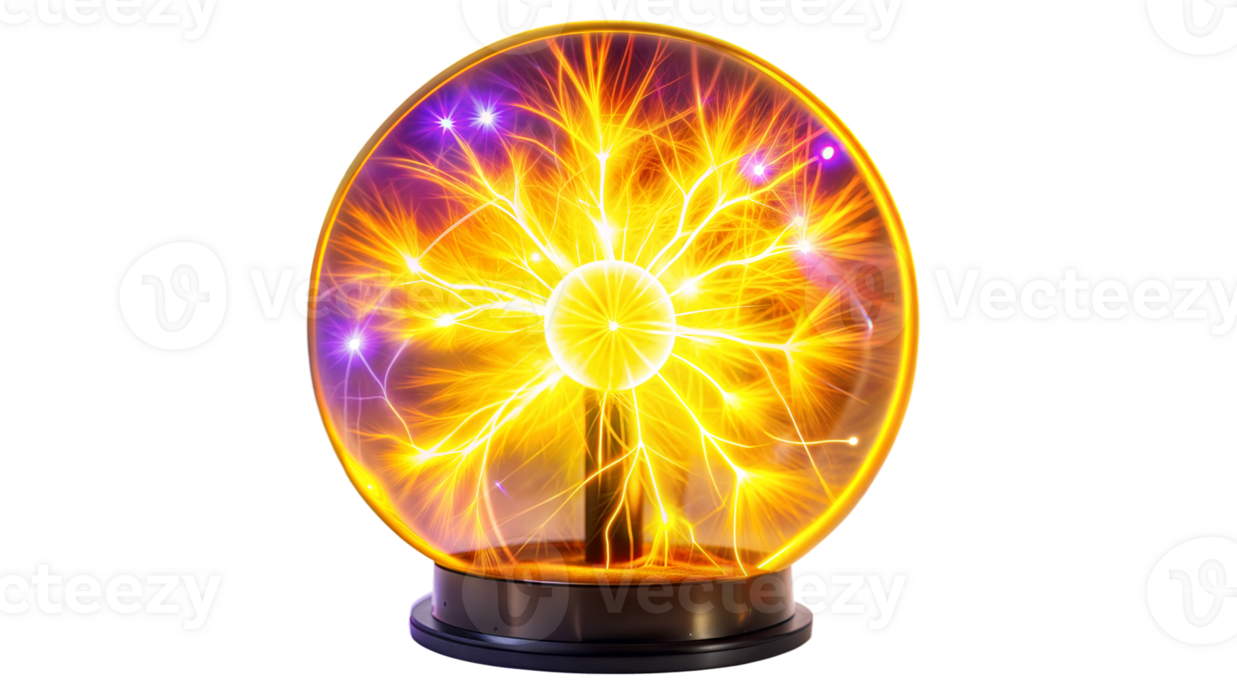 A Yellow Plasma Ball Lamp On A Black Base Against A Transparent Background png