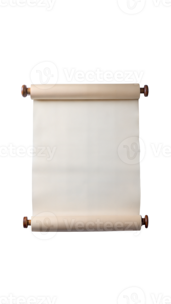 Blank Wooden Scroll With White Paper Unfurled Against A Transparent Background png